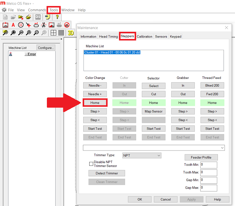 Needle Position is at 0 MELCO Help Center